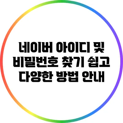 네이버 아이디 및 비밀번호 찾기: 쉽고 다양한 방법 안내